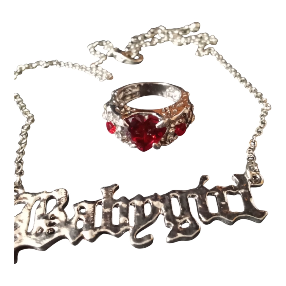 Silver and Red Jewelry Set